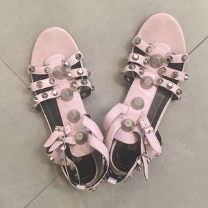 Balenciaga pink arena sandals w silver studs Sz 39